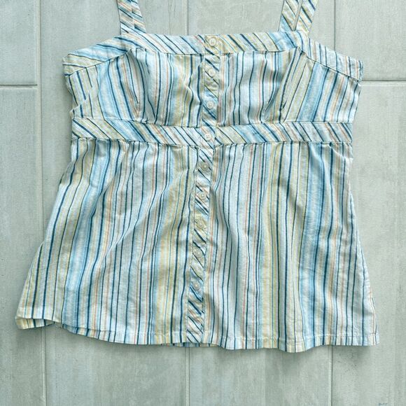 Ann Taylor Loft Sleeveless Top Tank Cotton Striped Blue Yellow White Button 6 - Picture 4 of 6